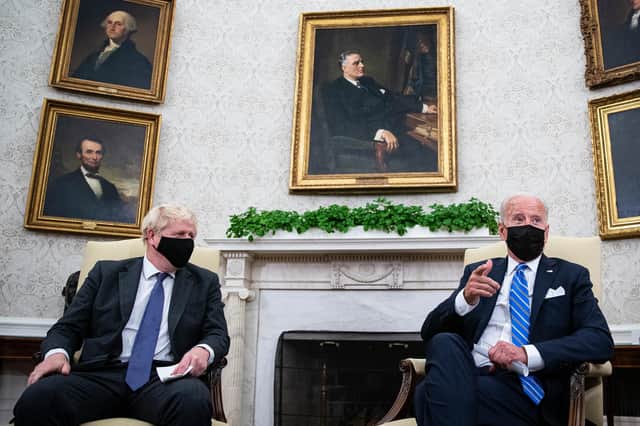 Joe Biden and Boris Johnson meet in the Oval Office of the White House on Tuesday (Picture: Al Drago/pool/Getty Images)