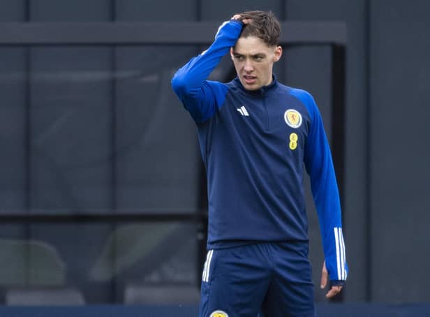 Aaron Hickey trains for Scotland.