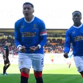 MOTHERWELL, SCOTLAND - APRIL 23: Rangers' James Tavernier celebrates making it 3-1 during a cinch Premiership match between Motherwell and Rangers at Fir Park, on April 23, 2022, in Motherwell, Scotland.  (Photo by Rob Casey / SNS Group)