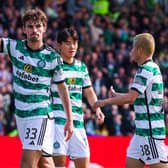 Celtic's Matt O'Riley celebrates after making it 3-0 against Livingston.