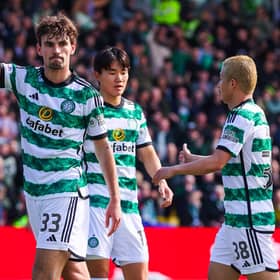 Celtic's Matt O'Riley celebrates after making it 3-0 against Livingston.