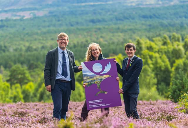 Grant Moir, CEO, Cairngorms National Park Authority, Lorna Slater MSP, Minister for Green Skills, Circular Economy and Biodiversity, Xander McDade, convener at Cairngorms National Park Authority Board.