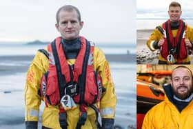 RNLI Kinghorn volunteer rescuers Neil Chalmers, Kerr Milne and  Robert Rutherford.