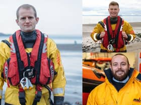 RNLI Kinghorn volunteer rescuers Neil Chalmers, Kerr Milne and  Robert Rutherford.