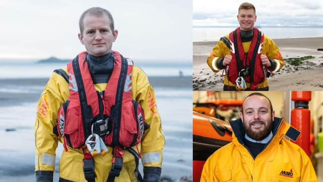 RNLI Kinghorn volunteer rescuers Neil Chalmers, Kerr Milne and  Robert Rutherford.