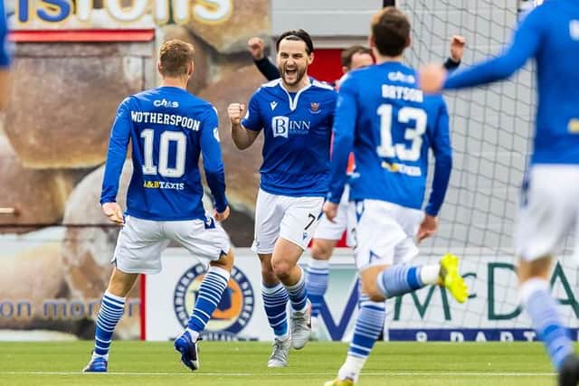 HAMILTON, SCOTLAND - OCTOBER 17: Craig Conway celebrates after scoring to make it 4-2 during a Scottish Premiership match between Hamilton Academical and St Johnstone at the FOYS Stadium, on October 17, 2020, in Hamilton, Scotland. (Photo by Roddy Scott / SNS Group)