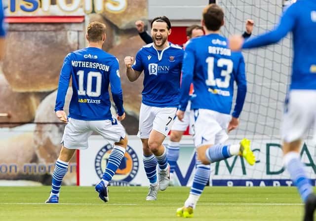 HAMILTON, SCOTLAND - OCTOBER 17: Craig Conway celebrates after scoring to make it 4-2 during a Scottish Premiership match between Hamilton Academical and St Johnstone at the FOYS Stadium, on October 17, 2020, in Hamilton, Scotland. (Photo by Roddy Scott / SNS Group)