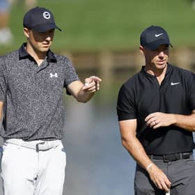 Jordan Spieth and Rory McIlroy pictured when they were in the same group for The Players Championship  at TPC Sawgrass in Florida last month. Picture: Mike Ehrmann/Getty Images.