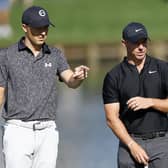 Jordan Spieth and Rory McIlroy pictured when they were in the same group for The Players Championship  at TPC Sawgrass in Florida last month. Picture: Mike Ehrmann/Getty Images.