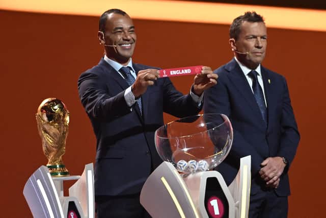 Former Brazilian footballer and World Cup winner Cafu draws England in Group B for the 2022 World Cup in Qatar. (Photo by FRANCOIS-XAVIER MARIT/AFP via Getty Images)