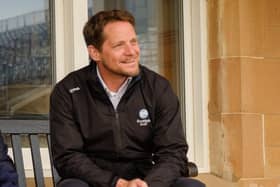 Scottish Golf CEO Robbie Clyde  chats to spectators during the final round of the Helen Holm Scottish Women's Open at Royal Troon last weekend. Picture: Christopher Young/Scottish Golf