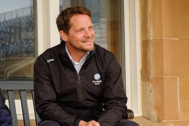 Scottish Golf CEO Robbie Clyde chats to spectators during the final round of the Helen Holm Scottish Women's Open at Royal Troon last weekend. Picture: Christopher Young/Scottish Golf