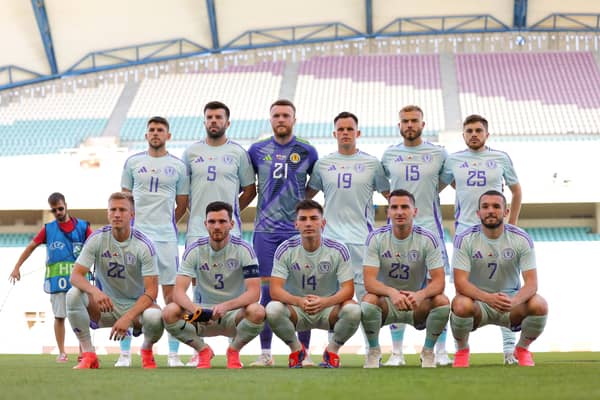 Scotland players pose for a team photograph prior to the international friendly match against Gibraltar.