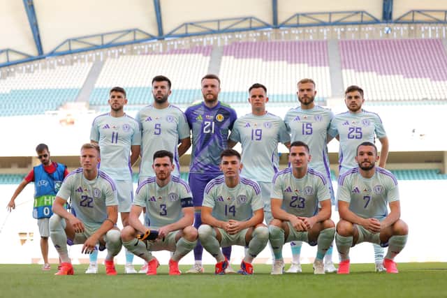 Scotland players pose for a team photograph prior to the international friendly match against Gibraltar.