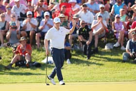 Bob MacIntyre of Scotland reacts on the 18th green after making an 18th in the final round of the 106th PGA Championship at Valhalla Golf Club in Louisville, Kentucky. Picture: Michael Reaves/Getty Images.