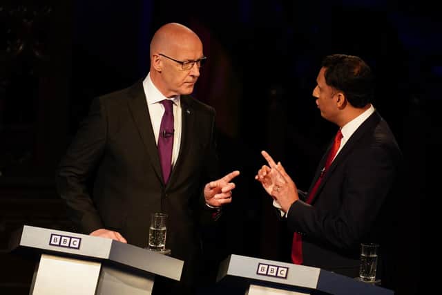 SNP leader John Swinney and Scottish Labour leader Anas Sarwar, during a General Election special edition of BBC Debate Night with the leaders of the five main Scottish parties answering questions in Glasgow. Picture: Jane Barlow/PA Wire