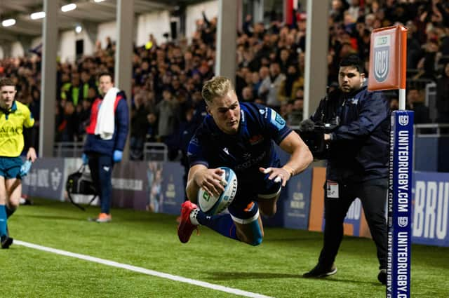 A spectacular try from Scotland winger Duhan van der Merwe helped Edinburgh to 31-23 win over the Bulls on Friday as they continued their impressive start to the BKT United Rugby Championship season. (Photo by Ross Parker / SNS Group)