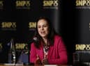 Finance secretary Kate Forbes speaks as she, Scottish National Party MSP Ash Regan, and Scotland's Health Minister and Scottish National Party MSP Humza Yousaf attend a SNP Hustings event at Rothes Halls in Glenrothes. Picture: Jeff J Mitchell/Getty Images