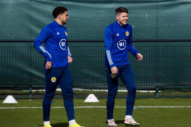 Could Che Adams and Kevin Nisbet be Scotland strike partners at Wembley? (Photo by Ross Parker / SNS Group)