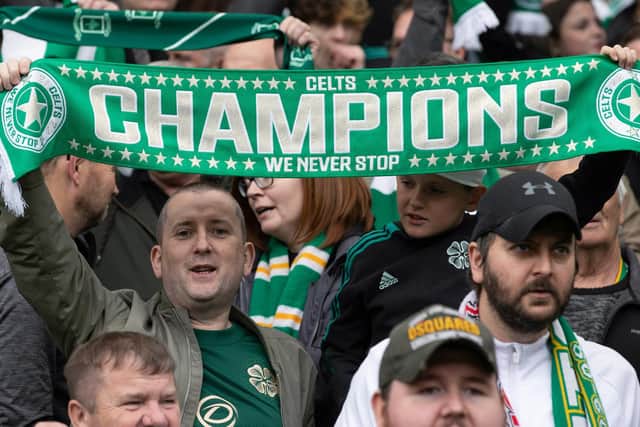 A Celtic supporter comes prepared for a celebratory afternoon for his club. (Photo by Craig Williamson / SNS Group)