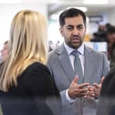 First Minister Humza Yousaf speaking to staff during his visit to NHS 24's Dundee contact centre. Picture: Euan Cherry/PA Wire