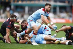 Ali Price of Glasgow Warriors during the United Rugby Championship match between Cell C Sharks and Glasgow Warriors at Hollywoodbets Kings Park on October 15, 2022 in Durban, South Africa. (Photo by Steve Haag - Gallo Images/Getty Images)