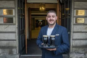 Raising a glass of Irish stout at the RIO Brazilian Steakhouse