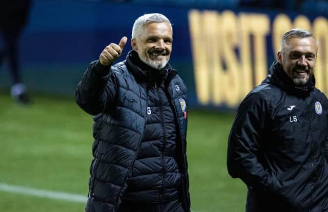 St Mirren manager Jim Goodwin at full time during the Scottish Cup Quarter Final between Kilmarnock and St Mirren at BBSP Stadium, Rugby Park  on April 26, 2021, in Kilmarnock, Scotland. (Photo by Craig Williamson / SNS Group)