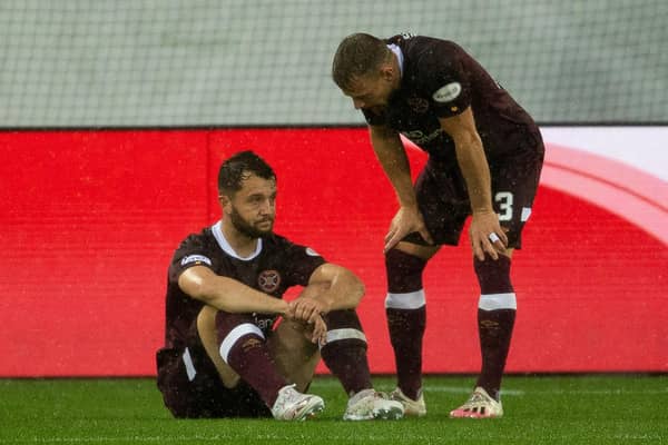 Hearts defender Craig Halkett went off injured early in the Europa League play off match against FC Zurich and will now sit out the Conference League group game against Istanbul Basaksehir. Photo by Mark Scates / SNS Group