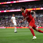 Luis Diaz reacts after a goal was rules offside during the Premier League match between Tottenham Hotspur and Liverpool