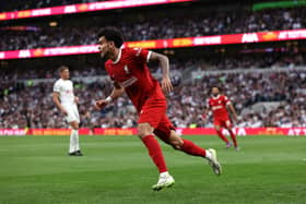 Luis Diaz reacts after a goal was rules offside during the Premier League match between Tottenham Hotspur and Liverpool