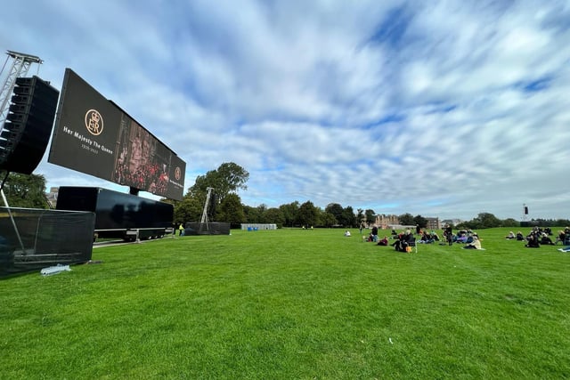 A large screen has been set up in the park for those wanting to watch the funeral.