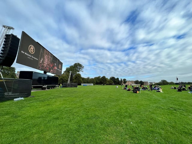 A large screen has been set up in the park for those wanting to watch the funeral.