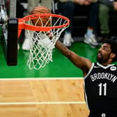 Kyrie Irving of the Brooklyn Nets had a bottle thrown at him during the game against his former club, the Boston Celtics. Picture: Maddie Malhotra/Getty Images
