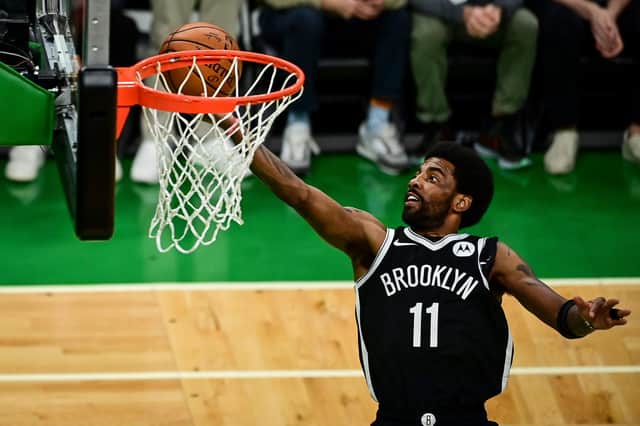 Kyrie Irving of the Brooklyn Nets had a bottle thrown at him during the game against his former club, the Boston Celtics. Picture: Maddie Malhotra/Getty Images