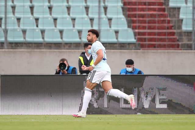 Che Adams celebrates after scoring the only goal of the game for Scotland against Luxembourg in their final preparation match for the Euro 2020 finals. (Photo by Christian Kaspar-Bartke/Getty Images)