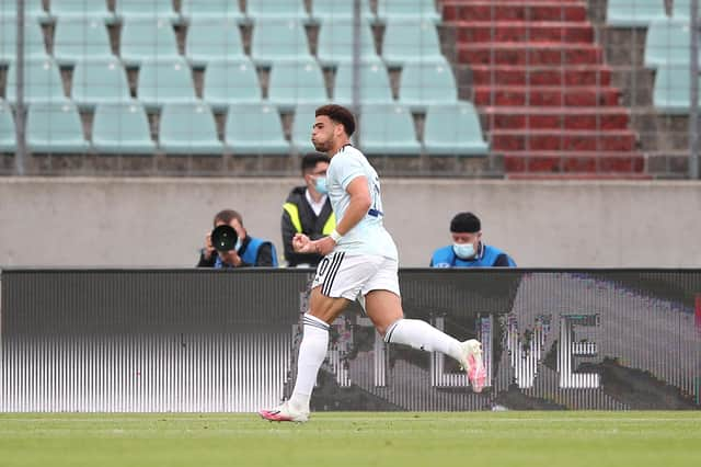 Che Adams celebrates after scoring the only goal of the game for Scotland against Luxembourg in their final preparation match for the Euro 2020 finals. (Photo by Christian Kaspar-Bartke/Getty Images)