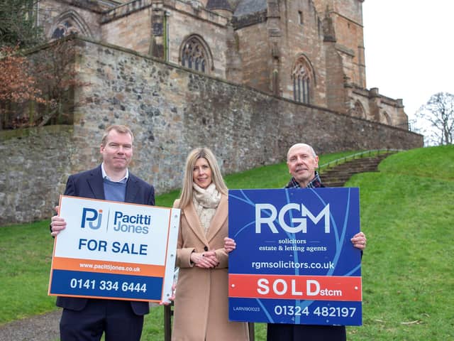 The firm has sealed a deal to take over RGM Solicitors, which is based out of offices in Linlithgow and Grangemouth. Picture shows John O’Malley, CEO Pacitti Jones; Lesley-Anne King (RGM) and Harvey Waddell, partner of RGM Solicitors.