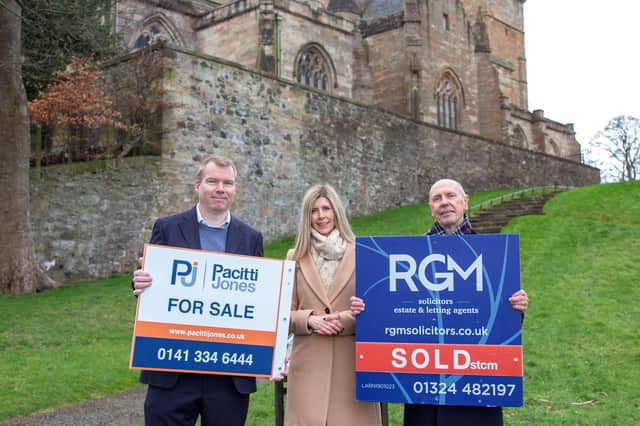 The firm has sealed a deal to take over RGM Solicitors, which is based out of offices in Linlithgow and Grangemouth. Picture shows John O’Malley, CEO Pacitti Jones; Lesley-Anne King (RGM) and Harvey Waddell, partner of RGM Solicitors.