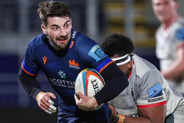 Charlie Shiel on the ball for Edinburgh during their 54-45 friendly loss to London’s Saracens at home at the capital’s Hive Stadium in March (Photo by Ewan Bootman/SNS Group/Edinburgh)