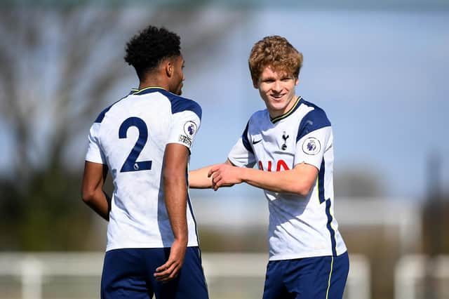 Michael Craig congratulates Marcel Lavinier after his goal for Spurs' Premier League 2 side