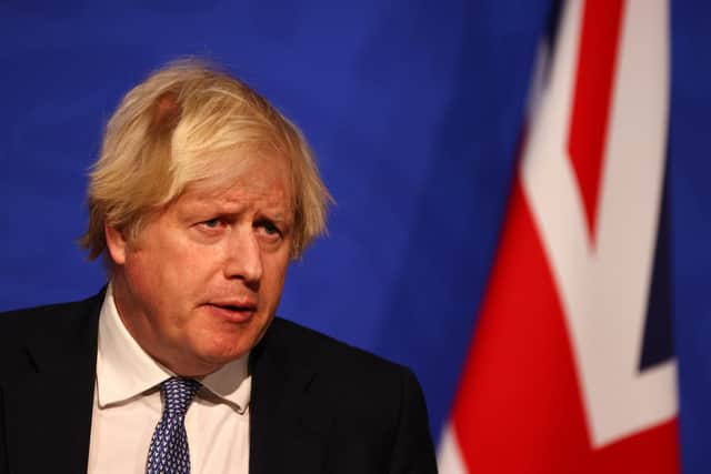 Prime Minister Boris Johnson gives a press conference at 10 Downing Street. Picture: Adrian Dennis-WPA Pool/Getty Images
