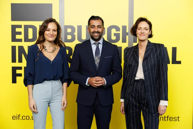 Edinburgh International Festival director Nicola Benedetti with First Minister Minister Humza Yousaf and Phoebe Waller-Bridge, honorary president of the Fringe Society at the Scottish Government's festivals reception. Picture Andrew Perry