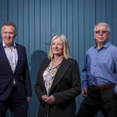 Tom Melville (group CEO, CubeMatch); Mhairi Kennedy (co-founder and chief operating officer, DVCP); Tom Saunders (co-founder and chief executive, DVCP). Picture: Fennell Photography