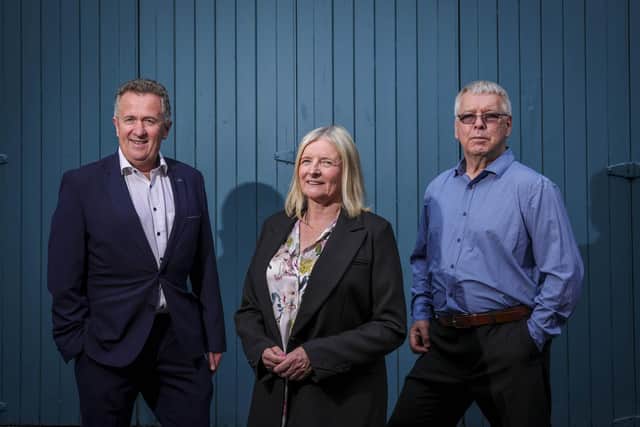 Tom Melville (group CEO, CubeMatch); Mhairi Kennedy (co-founder and chief operating officer, DVCP); Tom Saunders (co-founder and chief executive, DVCP). Picture: Fennell Photography