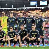 Scotland players line up before the 1-1 draw with Switzerland at Euro 2024. (Photo by JAVIER SORIANO/AFP via Getty Images)