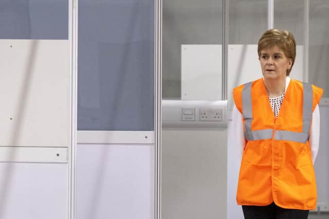 First Minister Nicola Sturgeon during a visit to the NHS Louisa Jordan Hospital, a new temporary hospital at the SEC event centre in Glasgow