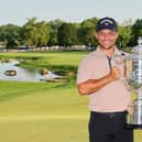 Xander Schauffele  poses with the Wanamaker Trophy after winning the 106th PGA Championship at Valhalla Golf Club in Louisville, Kentucky. Picture: Michael Reaves/Getty Images.