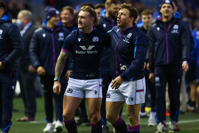 Hamish Watson and Stuart Hogg soak in the atmosphere at full time.