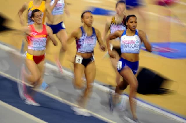 Shelayne Oskan-Clarke of Great Britain wins gold in the final of the women's 800m at the Emirates in 2019. (Picture Michael Gillen)